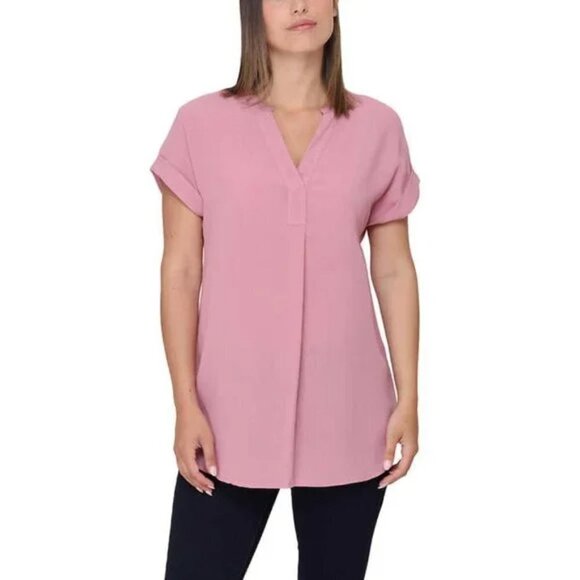 Rachel Roy Short Sleeve V-Neck Tunic Top | Pink - Picture 1 of 6